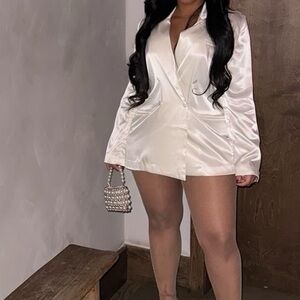 Elegant Cream Satin Blazer Dress